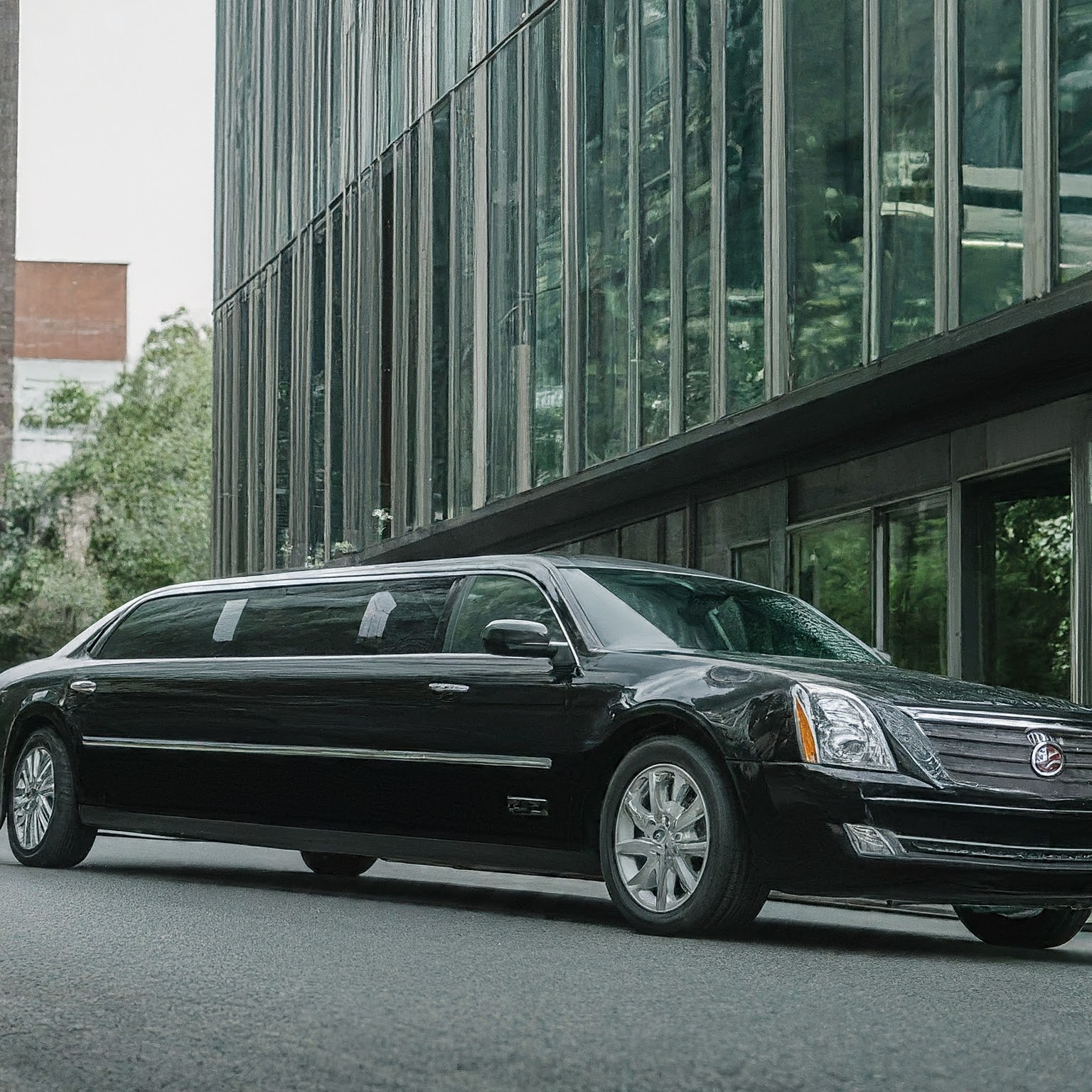 Black Limousine in front of office building